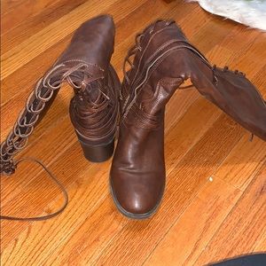 Brown laced up boots